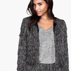 H&M Black and Silver Fringe Cropped Open Jacket size 8